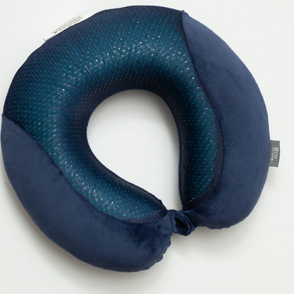 Bon Voyage Refreshing Cooling Gel Memory Foam Travel Neck Pillow w/ Snap Button